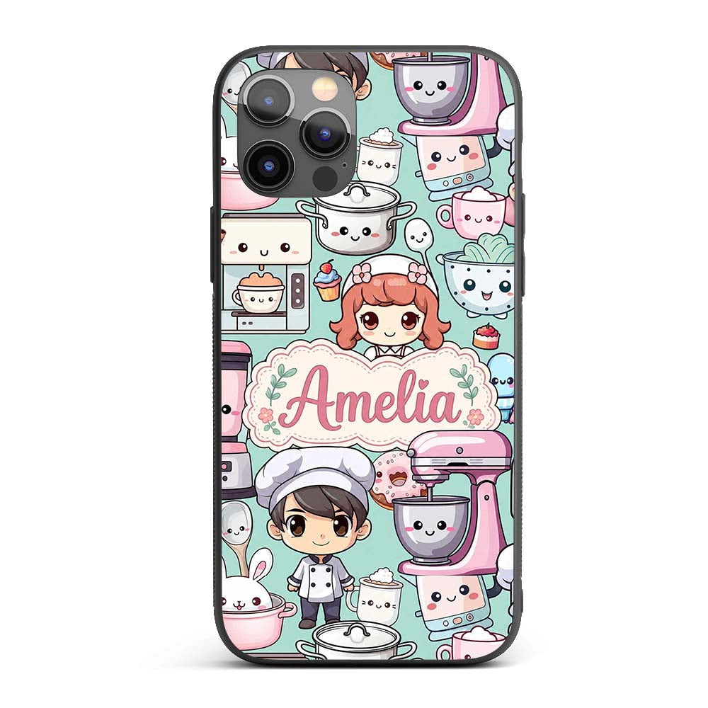 Cute Kawaii Baking Girl Mixer Blender Donut Mint Custom Name Protective Phone Case Mobile Cover Durable Everyday Smartphone Shock Resistant