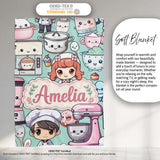 Cute Kawaii Baking Girl Mixer Blender Donut Mint Background  Personalised Custom Name Super Soft Fleece Blanket Bed Sofa Throw