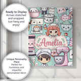 Personalised Name Cute Kawaii Baking Girl Custom  Unique Gift Idea Elegant Feature Canvas Wall Art Print Decor Picture Ready to Hang