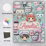 Personalised Name Cute Kawaii Baking Girl Custom  Unique Gift Idea Elegant Feature Canvas Wall Art Print Decor Picture Ready to Hang