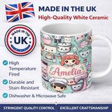 Personalized Custom Name Cute Kawaii Baking Girl Mixer Blender Donut Mint Background 11oz Ceramic Coffee Tea Mug White Large Handle