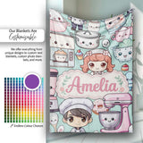 Cute Kawaii Baking Girl Mixer Blender Donut Mint Background  Personalised Custom Name Super Soft Fleece Blanket Bed Sofa Throw