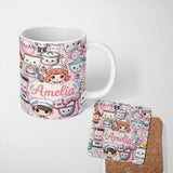 Personalized Custom Name Cute Kawaii Baking Girl Mixer Blender Donut Pink Background 11oz Ceramic Coffee Tea Mug White Large Handle