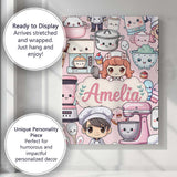 Personalised Name Cute Kawaii Baking Girl Custom  Unique Gift Idea Elegant Feature Canvas Wall Art Print Decor Picture Ready to Hang