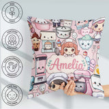 Custom Name Cute Kawaii Girl Mixer Blender Donut Pink Background Square Filled Cushion Throw Pillow Sofa Bed Home Decor Zip Washable UK Made