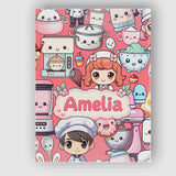 Personalised Name Cute Kawaii Baking Girl Custom  Unique Gift Idea Elegant Feature Canvas Wall Art Print Decor Picture Ready to Hang