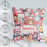 Custom Name Cute Kawaii Baking Girl Mixer Donut Coral Background Square Filled Cushion Throw Pillow Sofa Bed Home Decor Zip Washable UK Made