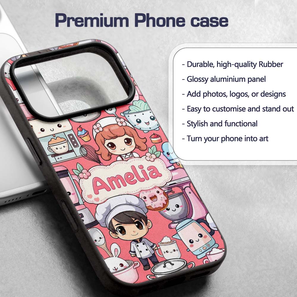 Cute Kawaii Baking Girl Mixer Blender Donut Coral Custom Name Protective Phone Case Mobile Cover Durable Everyday Smartphone Shock Resistant