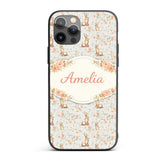 Cute Bunny Rows Folk Style Decorative Design Custom Name Protective Phone Case Mobile Cover Durable Everyday Smartphone Shock Resistant