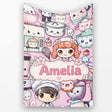 Cute Kawaii Baking Girl Mixer Blender Donut Blush Background  Personalised Custom Name Super Soft Fleece Blanket Bed Sofa Throw