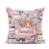 Custom Name Cute Kawaii Baking Girl Mixer Donut Blush Background Square Filled Cushion Throw Pillow Sofa Bed Home Decor Zip Washable UK Made
