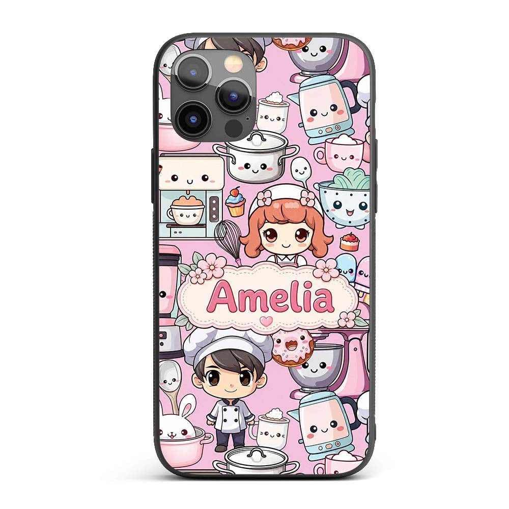 Cute Kawaii Baking Girl Mixer Blender Donut Blush Custom Name Protective Phone Case Mobile Cover Durable Everyday Smartphone Shock Resistant