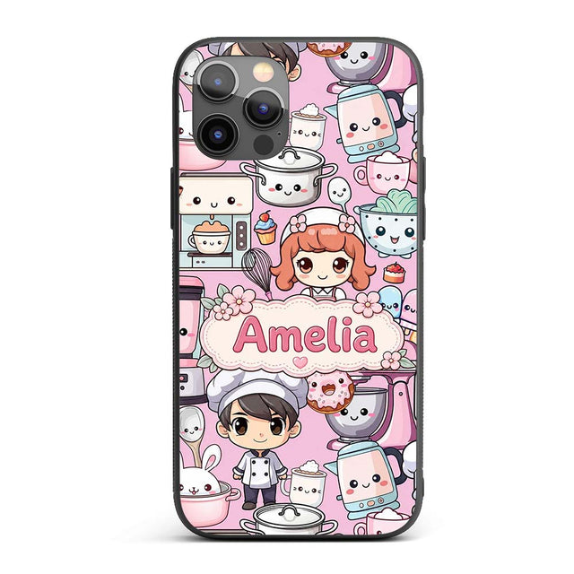 Cute Kawaii Baking Girl Mixer Blender Donut Blush Custom Name Protective Phone Case Mobile Cover Durable Everyday Smartphone Shock Resistant