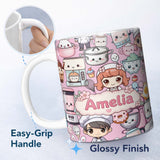 Personalized Custom Name Cute Kawaii Baking Girl Mixer Blender Donut Blush Background 11oz Ceramic Coffee Tea Mug White Large Handle