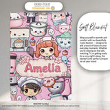 Cute Kawaii Baking Girl Mixer Blender Donut Blush Background  Personalised Custom Name Super Soft Fleece Blanket Bed Sofa Throw