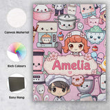 Personalised Name Cute Kawaii Baking Girl Custom  Unique Gift Idea Elegant Feature Canvas Wall Art Print Decor Picture Ready to Hang