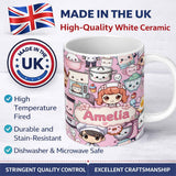 Personalized Custom Name Cute Kawaii Baking Girl Mixer Blender Donut Blush Background 11oz Ceramic Coffee Tea Mug White Large Handle