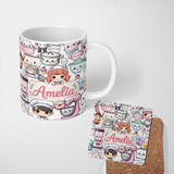 Personalized Custom Name Cute Kawaii Baking Girl Mixer Blender Donut White Background 11oz Ceramic Coffee Tea Mug White Large Handle
