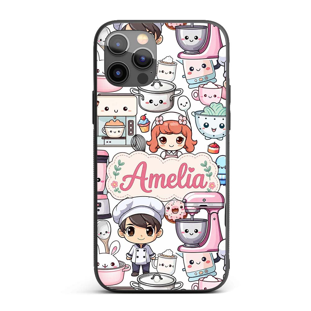 Cute Kawaii Baking Girl Mixer Blender Donut White Custom Name Protective Phone Case Mobile Cover Durable Everyday Smartphone Shock Resistant
