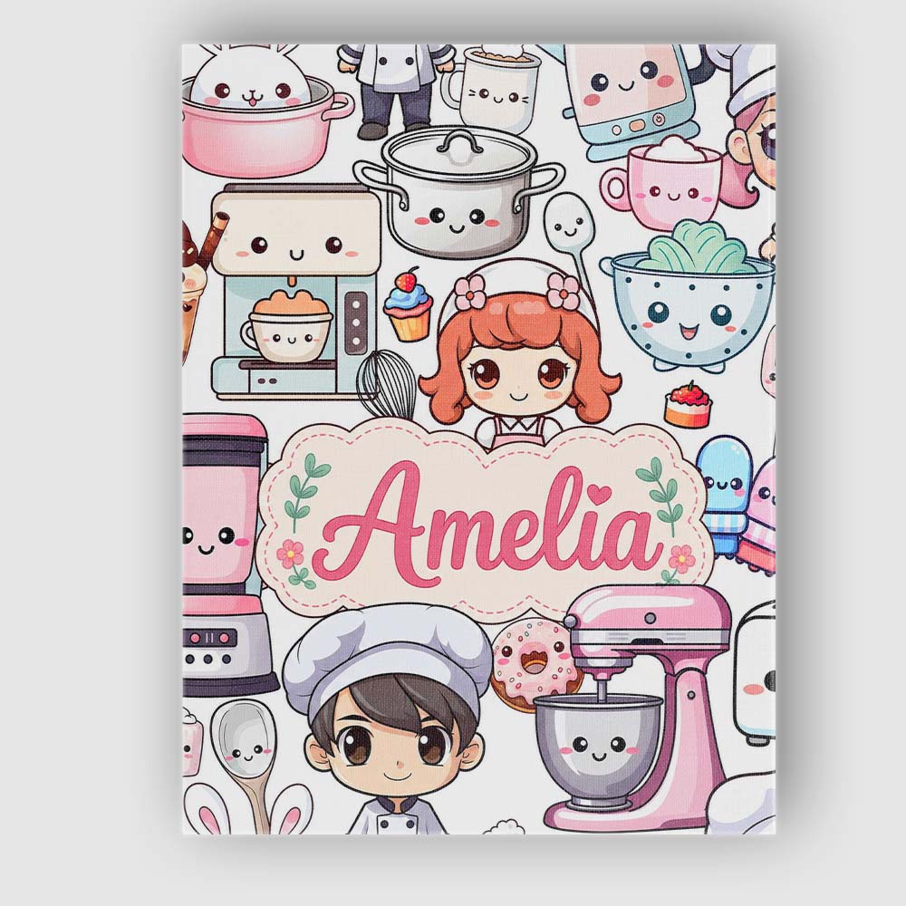 Personalised Name Cute Kawaii Baking Girl Custom  Unique Gift Idea Elegant Feature Canvas Wall Art Print Decor Picture Ready to Hang