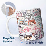 Personalized Custom Name Cute Kawaii Baking Girl Mixer Blender Donut White Background 11oz Ceramic Coffee Tea Mug White Large Handle