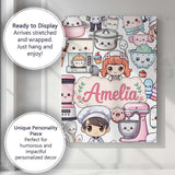 Personalised Name Cute Kawaii Baking Girl Custom  Unique Gift Idea Elegant Feature Canvas Wall Art Print Decor Picture Ready to Hang