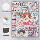 Personalised Name Cute Kawaii Baking Girl Custom  Unique Gift Idea Elegant Feature Canvas Wall Art Print Decor Picture Ready to Hang