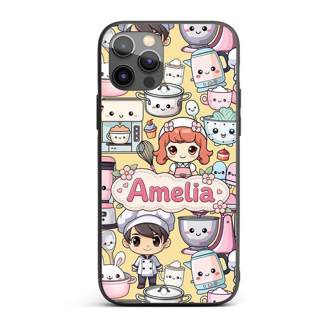 Cute Kawaii Baking Girl Mixer Printed Design Custom Name Protective Phone Case Mobile Cover Durable Everyday Smartphone Shock Resistant