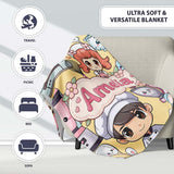 Cute Kawaii Baking Girl Mixer Blender Donut Yellow Background  Personalised Custom Name Super Soft Fleece Blanket Bed Sofa Throw
