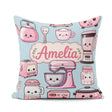 Custom Name Cute Kawaii Pink Appliances Blue Background Seamless Square Filled Cushion Throw Pillow Sofa Bed Home Decor Zip Washable UK Made