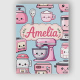 Personalised Name Cute Kawaii Pink Appliances Custom Unique Gift Idea Modern Room Accent Canvas Wall Art Print Decor Picture Ready to Hang
