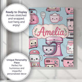 Personalised Name Cute Kawaii Pink Appliances Custom Unique Gift Idea Modern Room Accent Canvas Wall Art Print Decor Picture Ready to Hang