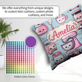 Custom Name Cute Kawaii Pink Appliances Blue Background Seamless Square Filled Cushion Throw Pillow Sofa Bed Home Decor Zip Washable UK Made