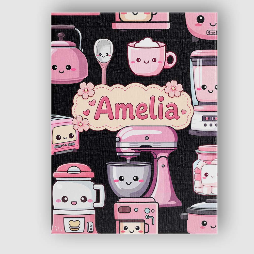 Personalised Name Cute Kawaii Pink Appliances Custom Unique Gift Idea Modern Room Accent Canvas Wall Art Print Decor Picture Ready to Hang