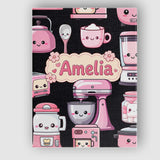 Personalised Name Cute Kawaii Pink Appliances Custom Unique Gift Idea Modern Room Accent Canvas Wall Art Print Decor Picture Ready to Hang