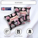 Custom Name Kawaii Pink Appliances Black Background Seamless Square Filled Cushion Throw Pillow Sofa Bed Home Decor Zip Washable UK Made