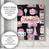 Personalised Name Cute Kawaii Pink Appliances Custom Unique Gift Idea Modern Room Accent Canvas Wall Art Print Decor Picture Ready to Hang