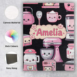 Personalised Name Cute Kawaii Pink Appliances Custom Unique Gift Idea Modern Room Accent Canvas Wall Art Print Decor Picture Ready to Hang