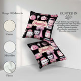Custom Name Kawaii Pink Appliances Black Background Seamless Square Filled Cushion Throw Pillow Sofa Bed Home Decor Zip Washable UK Made
