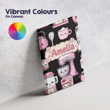 Personalised Name Cute Kawaii Pink Appliances Custom Unique Gift Idea Modern Room Accent Canvas Wall Art Print Decor Picture Ready to Hang
