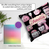 Custom Name Kawaii Pink Appliances Black Background Seamless Square Filled Cushion Throw Pillow Sofa Bed Home Decor Zip Washable UK Made