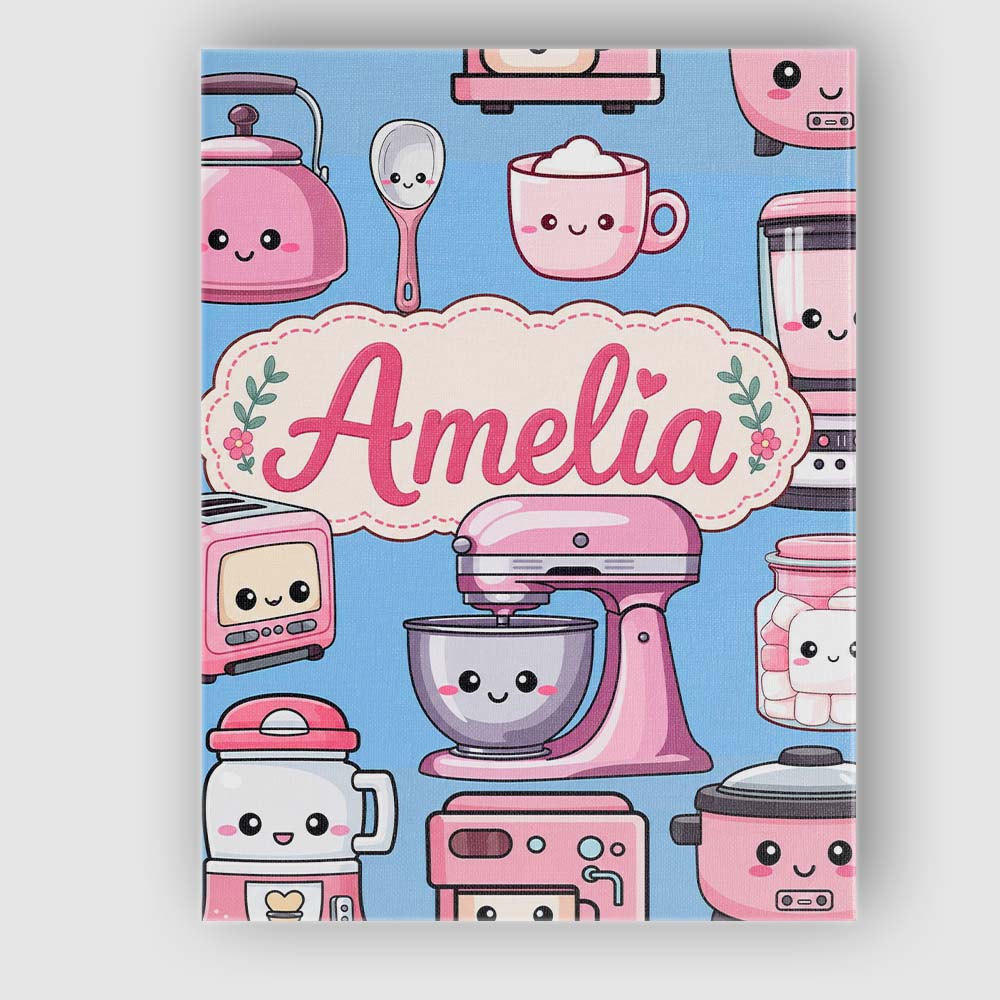 Personalised Name Cute Kawaii Pink Appliances Custom Unique Gift Idea Modern Room Accent Canvas Wall Art Print Decor Picture Ready to Hang