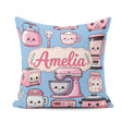 Custom Name Kawaii Pink Appliances Soft Blue Background Seamless Square Filled Cushion Throw Pillow Sofa Bed Home Decor Zip Washable UK Made