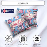 Custom Name Kawaii Pink Appliances Soft Blue Background Seamless Square Filled Cushion Throw Pillow Sofa Bed Home Decor Zip Washable UK Made