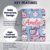 Personalised Name Cute Kawaii Pink Appliances Custom Unique Gift Idea Modern Room Accent Canvas Wall Art Print Decor Picture Ready to Hang