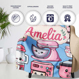 Cute Kawaii Pink  Appliances Soft Blue Background Seamless  Personalised Custom Name Super Soft Fleece Blanket Bed Sofa Throw