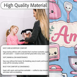 Cute Kawaii Pink  Appliances Soft Blue Background Seamless  Personalised Custom Name Super Soft Fleece Blanket Bed Sofa Throw