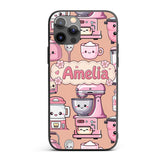 Cute Kawaii Pink Appliances Peach Background Custom Name Protective Phone Case Mobile Cover Durable Everyday Smartphone Shock Resistant