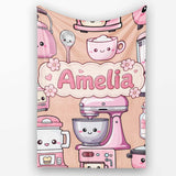 Cute Kawaii Pink  Appliances Peach Background Seamless  Personalised Custom Name Super Soft Fleece Blanket Bed Sofa Throw