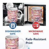 Personalized Custom Name Cute Kawaii Pink Kitchen Appliances Peach Background Seamless 11oz Ceramic Coffee Tea Mug White Large Handle